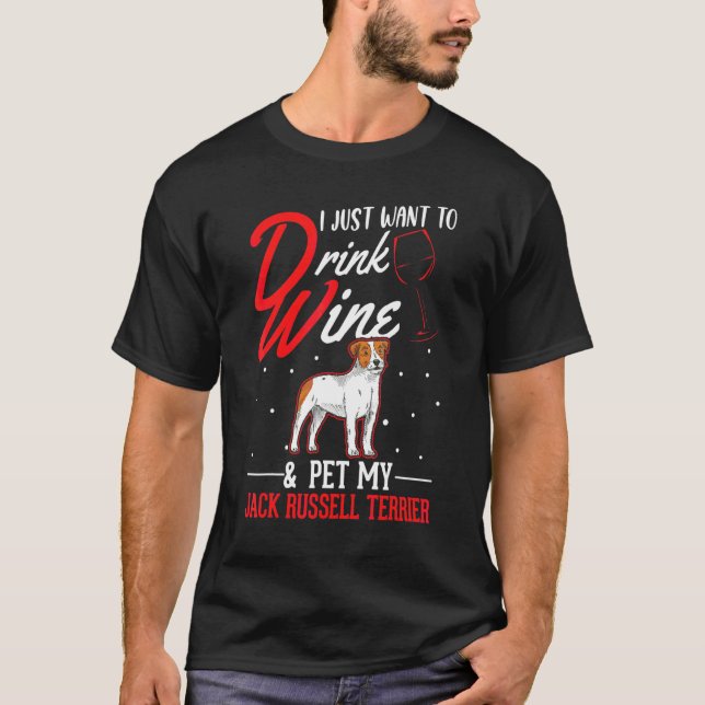 Jack Russell Terrier und Wein T-Shirt (Vorderseite)