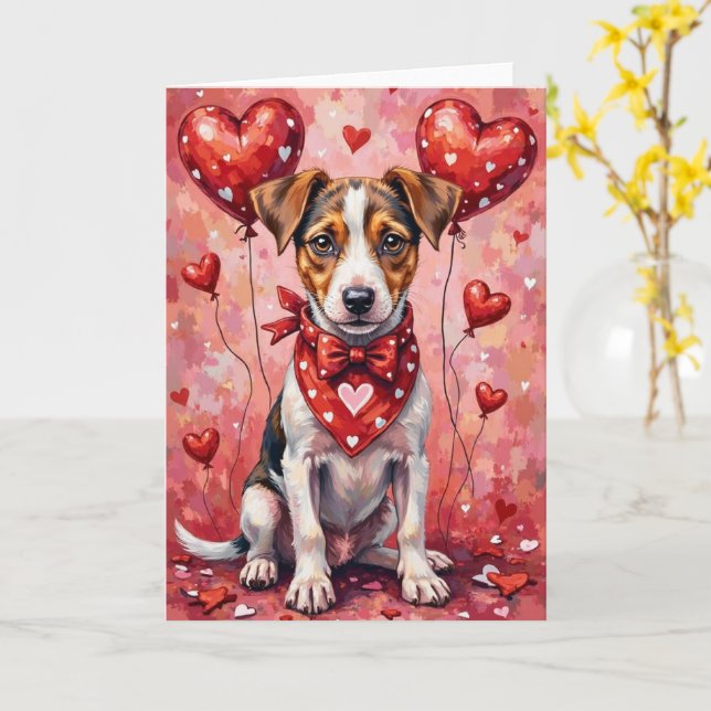 Jack Russell Terrier Valentine Dog Sitting Karte (Gelbe Blume)