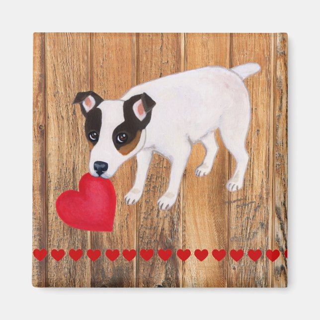 Jack Russell Terrier Valentine Wood Magnet (Devant)