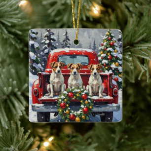 Jack Russell Terrier Weihnachten Rotes Lastwagen F Keramikornament
