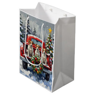 Jack Russell Terrier Weihnachten Rotes Lastwagen F Mittlere Geschenktüte