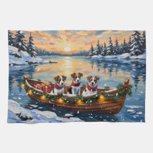 Jack Russell Terrier Weihnachtsboot Feiertage Geschirrtuch