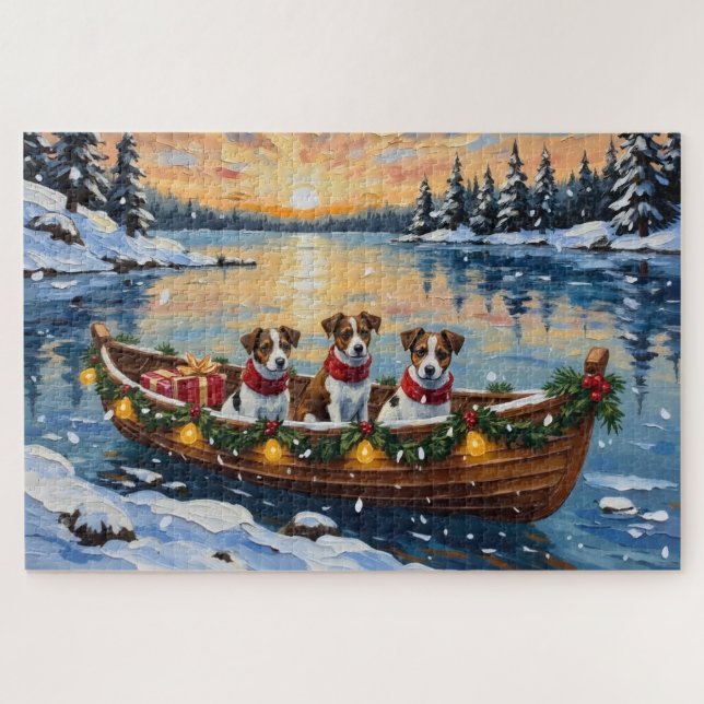 Jack Russell Terrier Weihnachtsboot Urlaub (Horizontal)