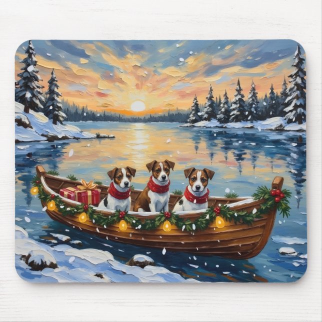 Jack Russell Terrier Weihnachtsboot Urlaub Mousepad (Vorne)
