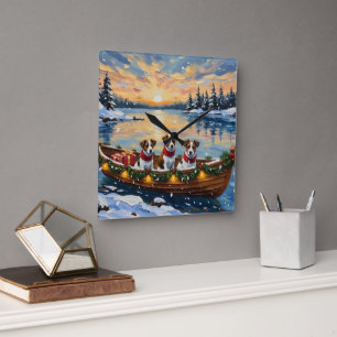 Jack Russell Terrier Weihnachtsboot Urlaub Quadratische Wanduhr