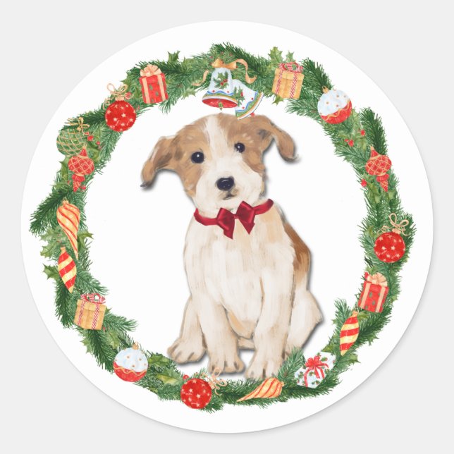 Jack Russell Terrier Weihnachtsfeier Runder Aufkleber (Vorderseite)
