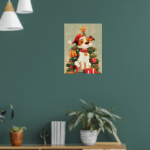 Jack Russell Terrier with Christmas Tree and Gifts