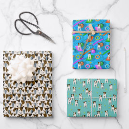 Jack Russell Terriers 3 niedliche Hundemuster Geschenkpapier Set
