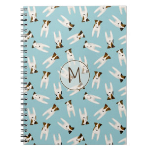 Jack Russell Terriers Muster blau mit Monogramm Notizblock