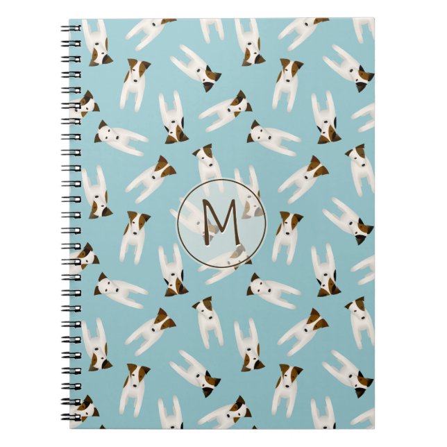 Jack Russell Terriers Muster blau mit Monogramm Notizblock (Vorderseite)