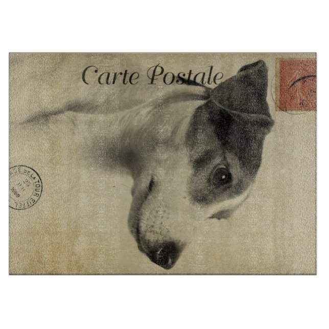 Jack Russell Vintag Postcard Schneidebrett (Vorderseite)