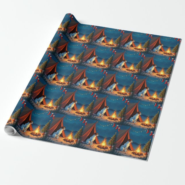 Jack Russell Weihnachts-Camping-Nacht-Malerei Geschenkpapier (Ungerollt)