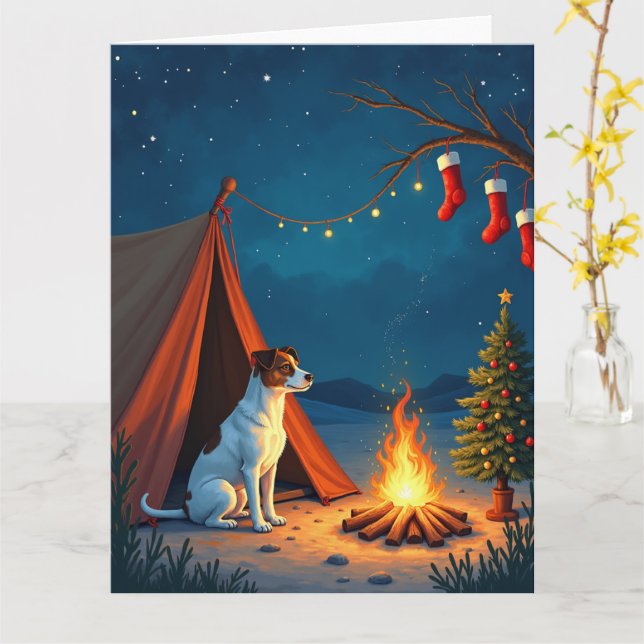 Jack Russell Weihnachts-Camping-Nacht-Malerei Karte (Gelbe Blume)