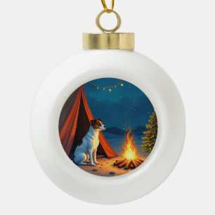 Jack Russell Weihnachts-Camping-Nacht-Malerei Keramik Kugel-Ornament