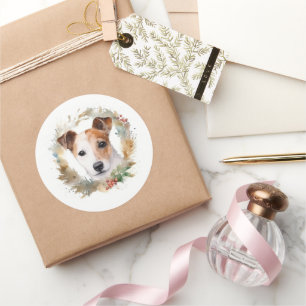 Jack Russell Weihnachtskranz Festiver Hund Runder Aufkleber