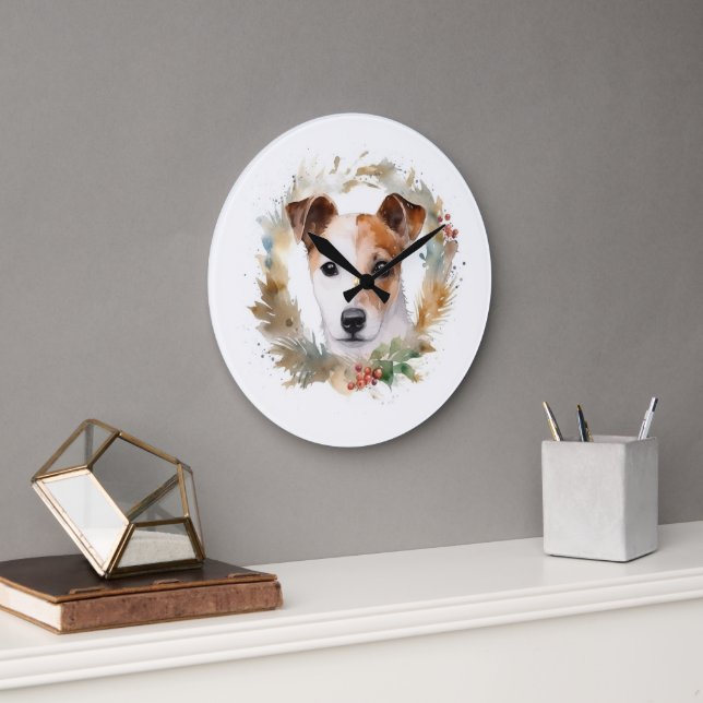 Jack Russell Weihnachtsmann Festliche Jungfrau Große Wanduhr (Büro)