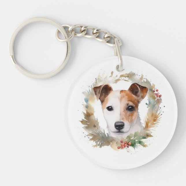 Jack Russell Weihnachtsmann Festliche Jungfrau Schlüsselanhänger (Vorderseite)