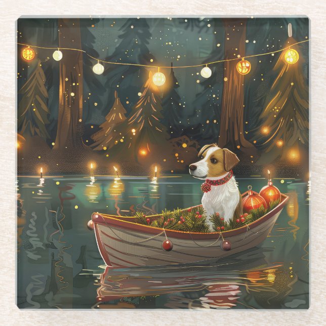Jack Russell Weihnachtsreise Glasuntersetzer (Vorderseite)