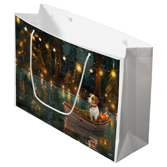 Jack Russell Weihnachtsreise Große Geschenktüte (Vorderseite Schrägansicht)