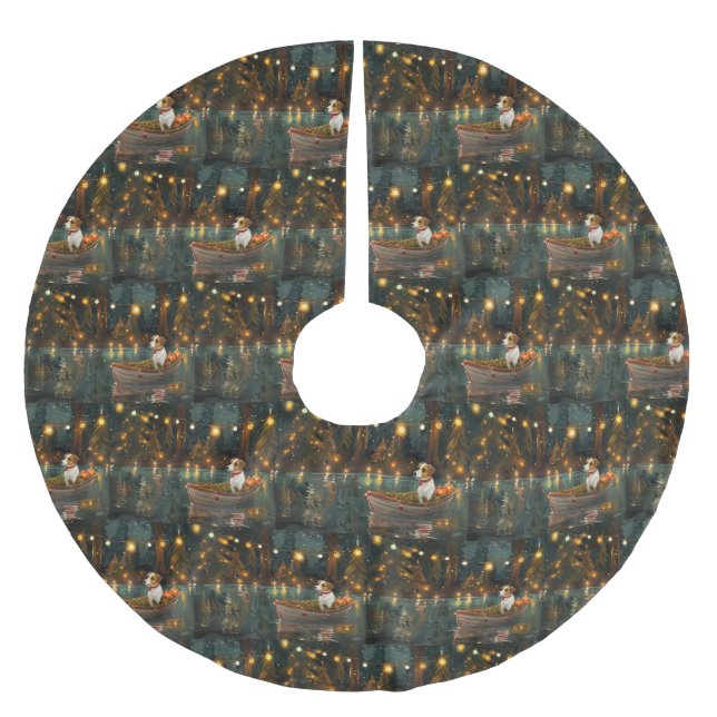 Jack Russell Weihnachtsreise Polyester Weihnachtsbaumdecke (Vorderseite)