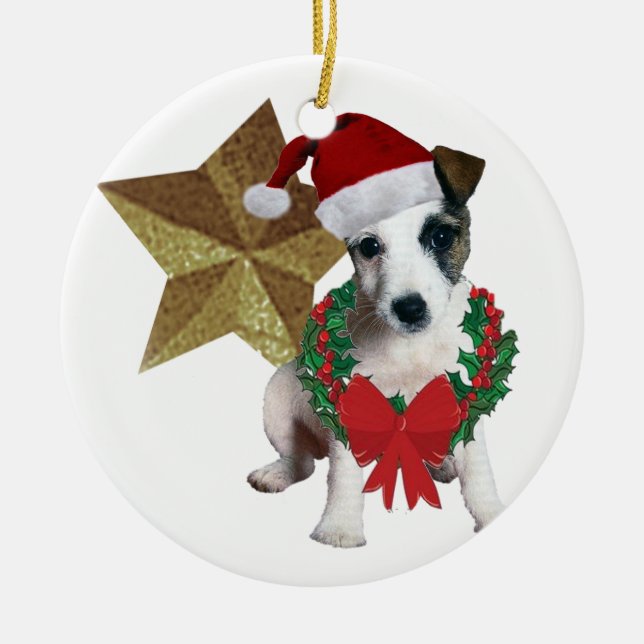 Jack Russell Weihnachtsstern Keramik Ornament (Vorne)