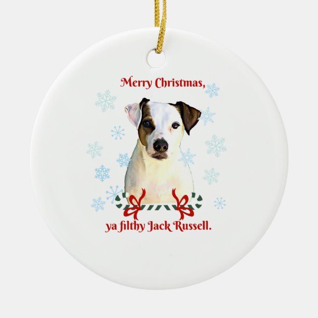 Jack-Russell-Weihnachtsverzierung Keramik Ornament (Vorne)