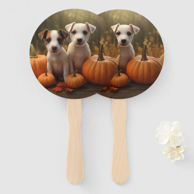 Jack Russell Welpe Autumn Delight Pumpkin Fächer (Vorne und Hinten)
