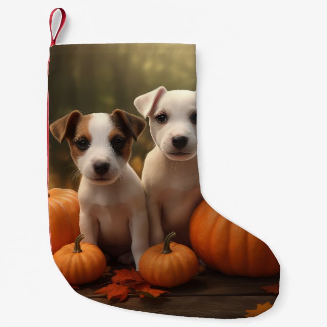 Jack Russell Welpe Autumn Delight Pumpkin Kleiner Weihnachtsstrumpf (Vorderseite)