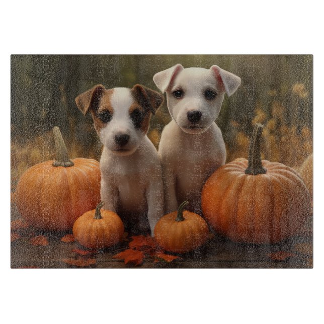 Jack Russell Welpe Autumn Delight Pumpkin Schneidebrett (Vorderseite)