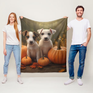 Jack Russell Welpe Herbstfreude Kürbis Fleecedecke