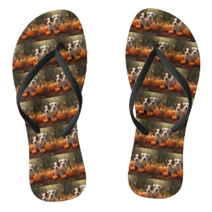 Jack Russell Welpe Herbstfreude Kürbis Flip Flops