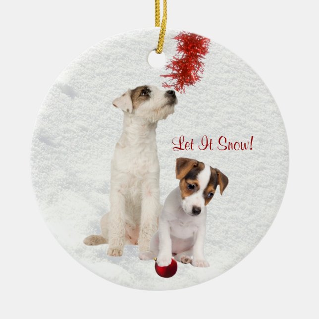 Jack-Russell-Welpen ließen es schneien Verzierung Keramikornament (Vorne)
