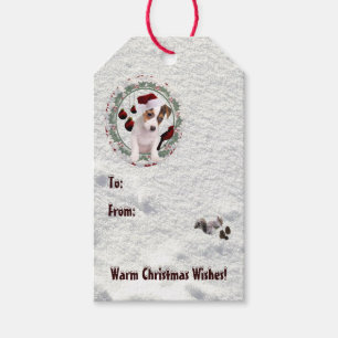 Jack-Russell-Welpen-warme Weihnachtswünsche Geschenkanhänger