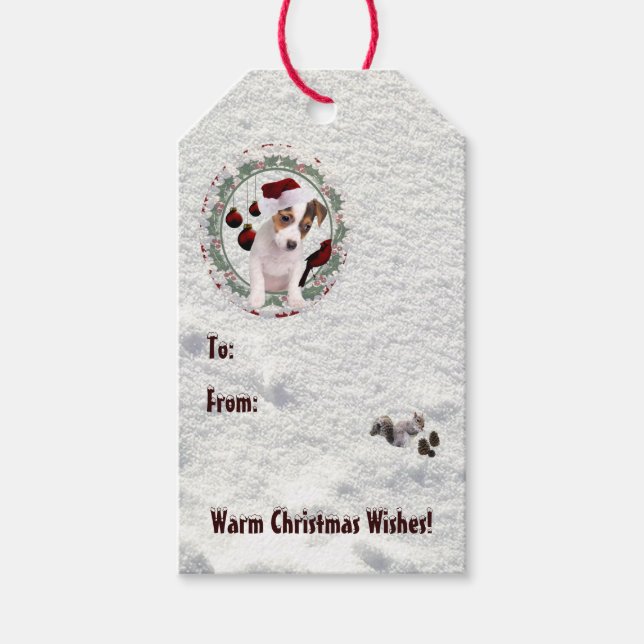 Jack Russell Welppy Warm Christmas Wünsche Geschenkanhänger (Vorderseite)