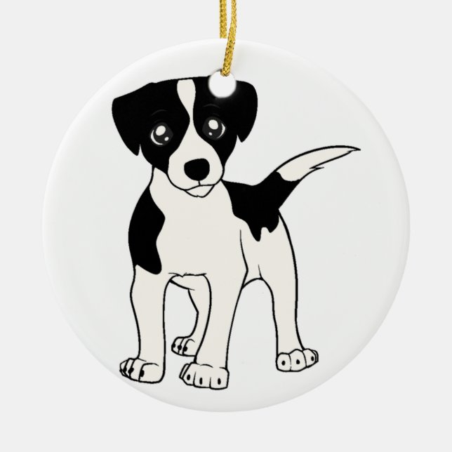 Jack-RussellTerrier schwarzer Cartoon Keramik Ornament (Vorne)