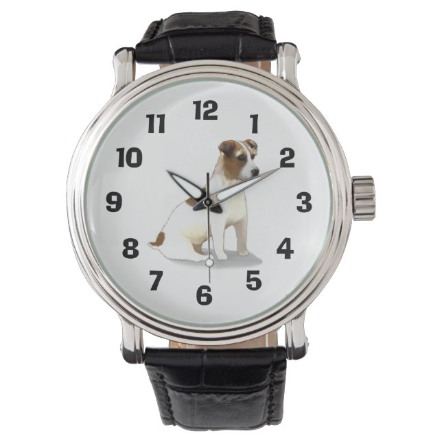 Jack Terrier Dog Sitzen Armbanduhr (Vorderseite)