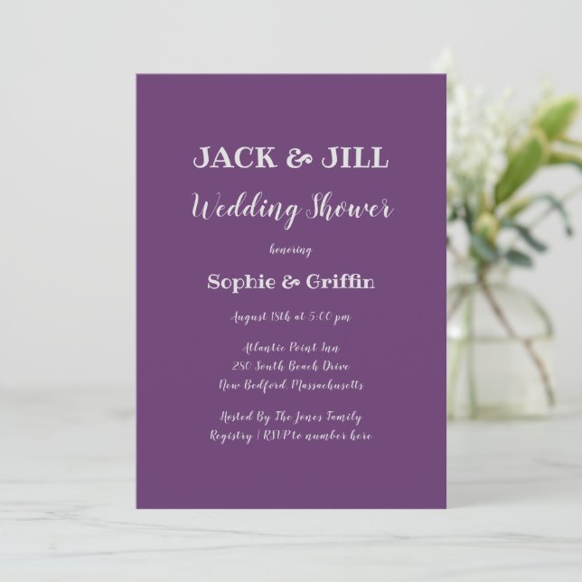 Jack und Jill Lila Dusche für Paare Einladung (Stehend Vorderseite)
