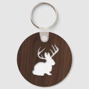 Jackalope auf dunkles Brown-Holz Schlüsselanhänger