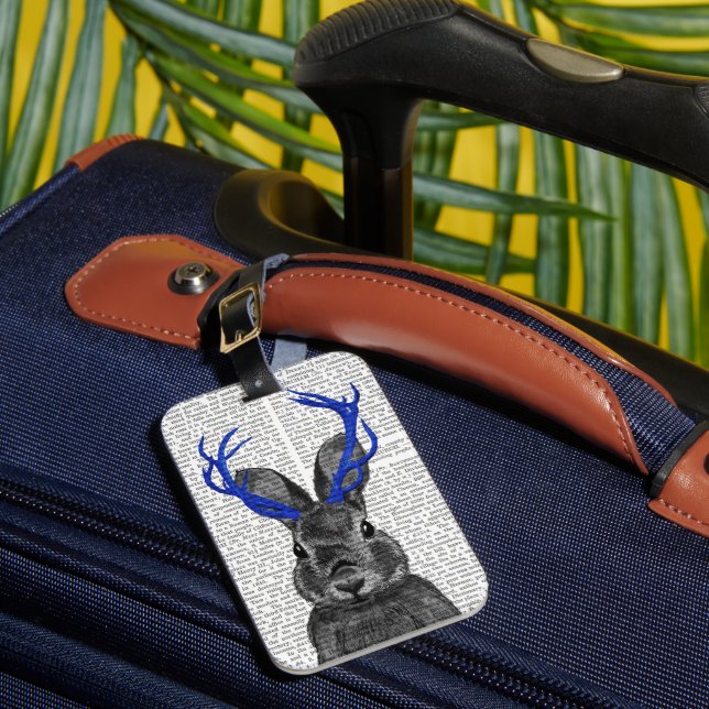 Jackalope mit Blue Antlers Gepäckanhänger (Vorderseite Insitu 1)