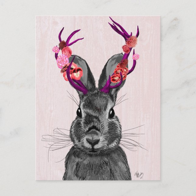 Jackalope mit rosa Antler 2 Postkarte (Vorderseite)