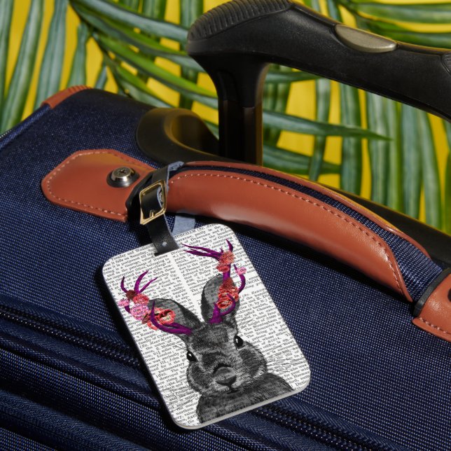 Jackalope mit rosa Antler Gepäckanhänger (Vorderseite Insitu 1)