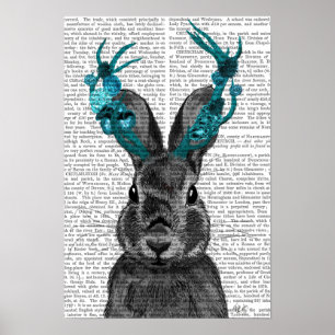 Jackalope mit türkisfarbenen Antlern Poster