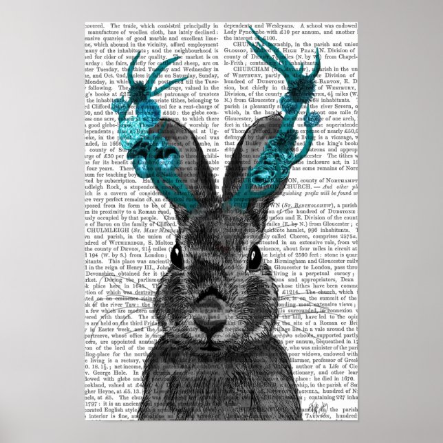 Jackalope mit türkisfarbenen Antlers Poster (Vorne)