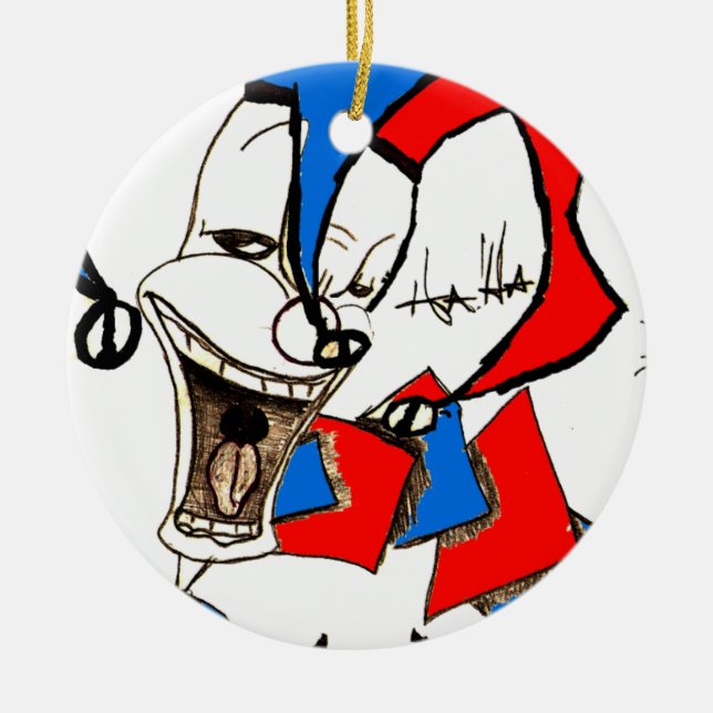 Jacke in der Box (Clownskizze) Keramik Ornament (Vorne)