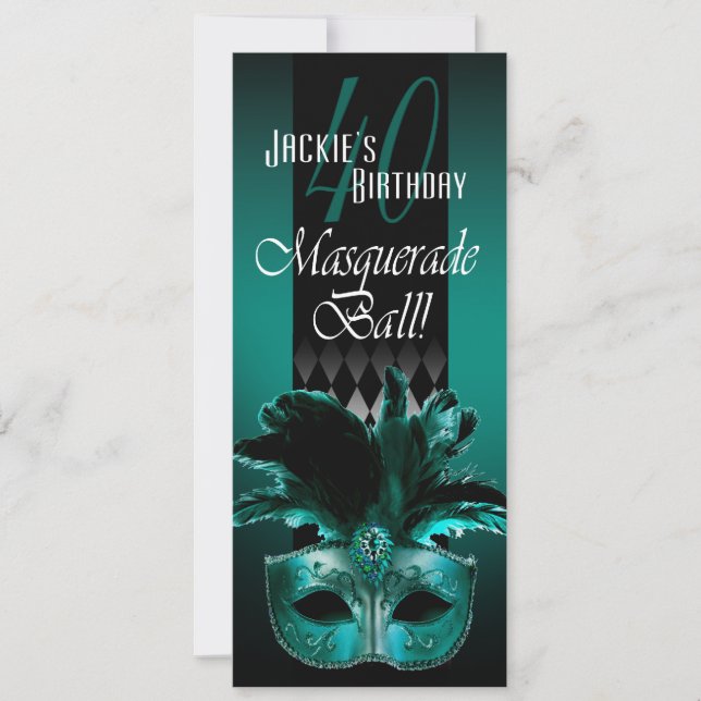 Jackie UK Aquamarin Black Masquerade 40. Geburtsta Karte (Vorderseite)