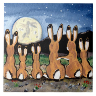 Jackkanbits Watching Moon Dark Blue 6" Tile Trivet Fliese