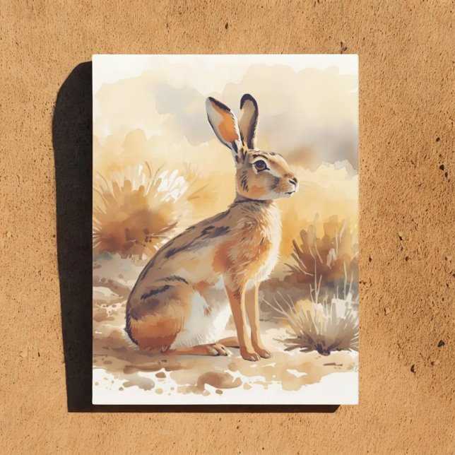 Jackkaninchen in der Wüste Brush Southwestern Postkarte (Watercolor jackrabbit postcard)