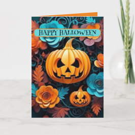 Jackolantern und Blume, 5 Zoll x 7 Zoll Faltkarte Karte