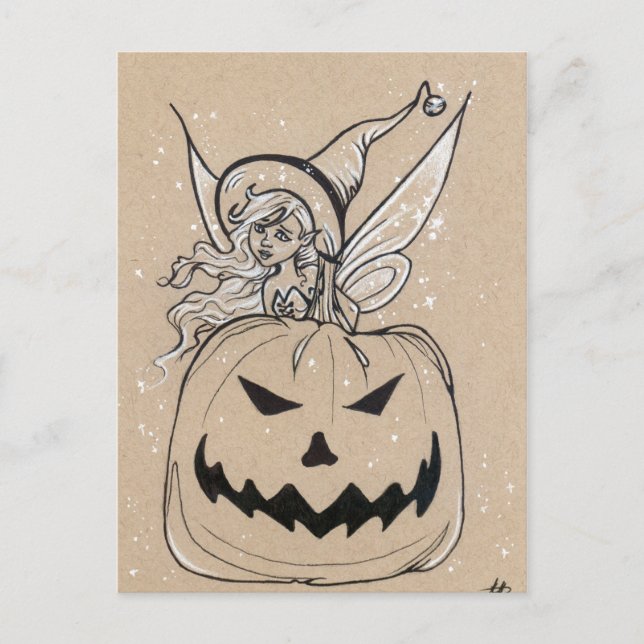 Jackolatern Fairy Halloween Postcard Postkarte (Vorderseite)