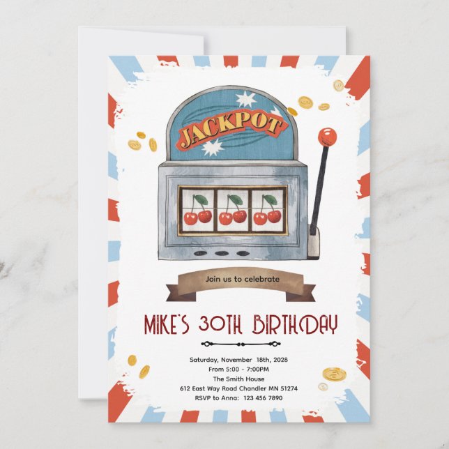 Jackpot casino party theme invitation (Devant)